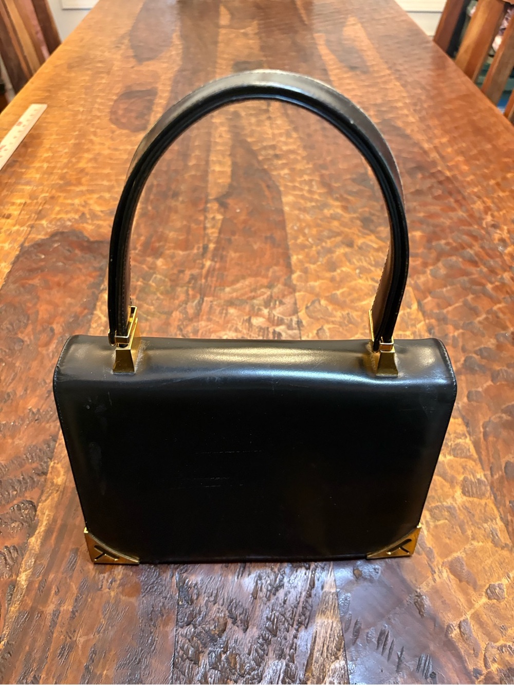 Vintage Koret Black Satchel w/ Gold Hardware, Adjustable Handles, & coin purse